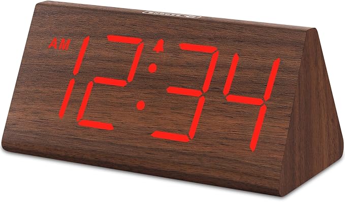 DreamSky Wooden Digital Alarm Clocks for Bedrooms - Electric Desk Clock with Large Numbers, USB Port, Loud Alarm for Heavy Sleepers, Adjustable Volume, Dimmer, Snooze, DST, Wood Décor, Adapter Powered