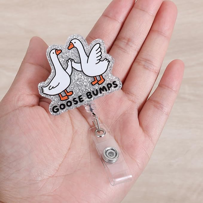 Goose Bumps Funny Nurse Badge Reel, Retractable ID Card Badge Holder, Name Tag Work Badge Clip for Pediatric CCLS MA RN LPN CNA MA ER Night Shift Nurse Nursing Student Doctor, Psychologists Gifts