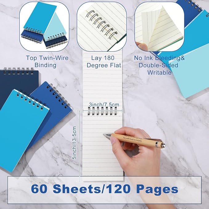 Tenceur 8 Pcs Pocket Notebook Bulk Small 3x5 Inch Spiral Notepads Mini Top Bound Notebook with Lined 120 Pages Ruled Memo Pads for Office College Nurse Essentials Back to School Gift