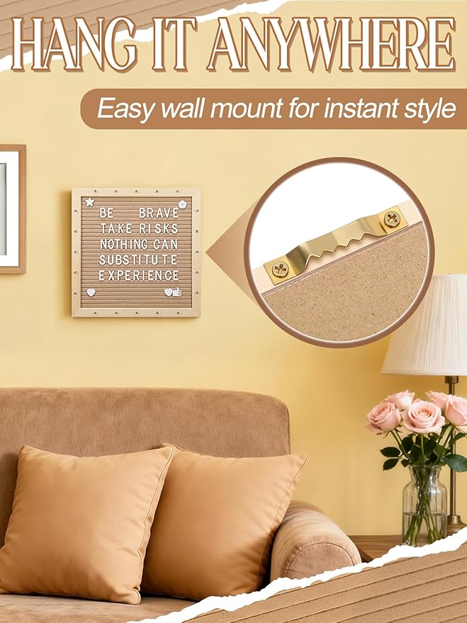 Changeable Felt Letter Board with LED Lights - 10×10" Message Custom Signs & Wood Stand & 450 Letters, Poster Board for Valentine's Day/Baby/Pregnancy Announcement/Classroom Wall Decor Gifts, Camel
