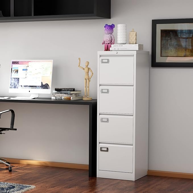 Fesbos File Cabinets - 4 Drawers Vertical 17.8" Deep Lockable Filing Cabinet - White Metal Storage Cabinets for Home Office to Hanging Files Letter/Legal/F4/A4 Size