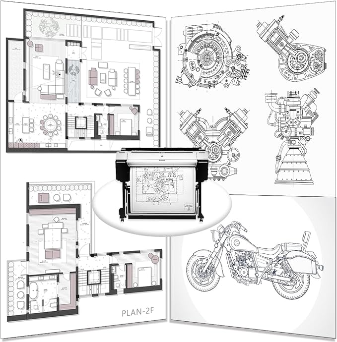 Plotter Paper 36" x 150', 2" Core 4.2 mil - 80 g/m² 20lb Bond Tracing Paper Roll for Wide Format Ink Jet Printers | Architectural Blueprints, Engineering Drawings, CAD, Custom-Sized Prints (4 Rolls）