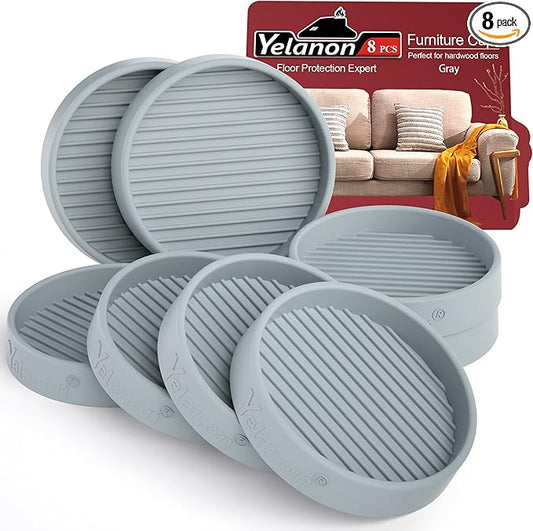 Furniture Coasters - 8 Pcs 3”Round Furniture Caster Cups - Non Slip Pads Hardwoods Floors Non Skid Furniture Grippers Rubber Furniture Feet Anti Slide Floor Protector for Bed Couch Stoppers Gray