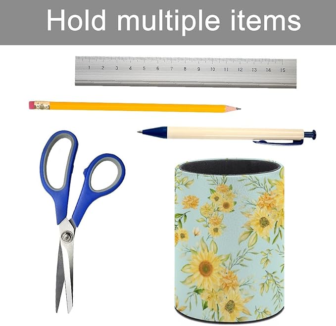 DIYYAO Personalize Sunflower Pattern Circular Pen Holder - Desk Pen Organizer Control Storage Box Makeup Brush Holder (A)