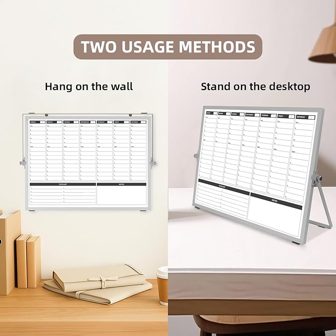 Planning Boards,White Board Dry Erase Calendar with Stand,Double-Sided Weekly Calendar Schedule Board with Time Slots&Monthly Planner with to DO List for Desk and Wall 16"×12"(1 Pack)
