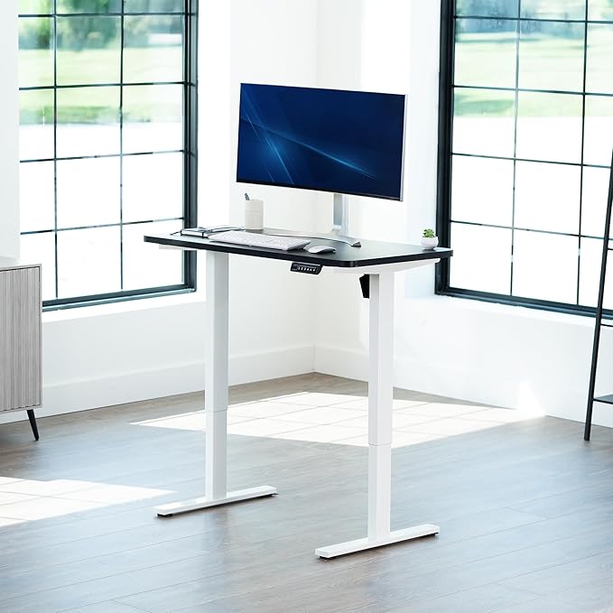 VIVO Electric 43 x 24 in Standing Desk, Memory Height Adjustment, 1B Series, Holds 220 lbs, One-Piece Black Top, White Frame, DESK-KIT-1W4B