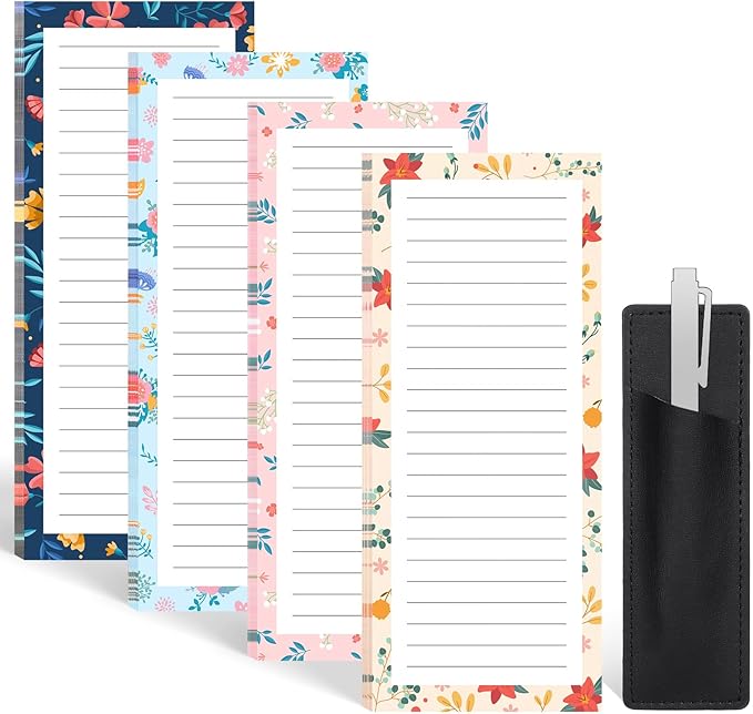Thboxes 4 Pack Magnetic Note Pad for Fridge with Pen Holder, Totally 200 Sheets Magnetic To Do List, Shopping List, Grocery List, Memo Pads for Refrigerator（Floral Design）