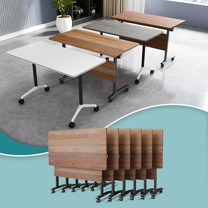 Conference Table Flip Top Mobile Conference Room Tables,Folding Conference Table with Wheels,Large Meeting Training Seminar Table Saving Space for Office Classroom(6B,70.8'')