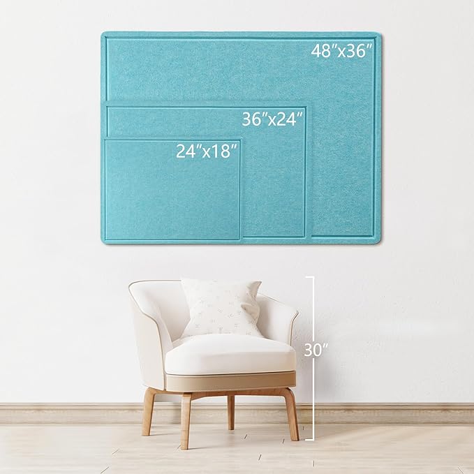 Bulletin Board, 24 x 18 inches Felt Board Decorative Pin Board, Cork Board Alternative for Wall, Foldable Self-Adhesive Vision Board Mood Board with 20 Pushpins - Turquoise Blue