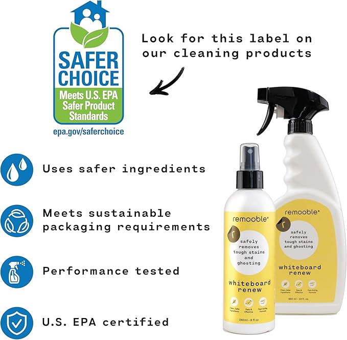 Remooble Dry Erase Whiteboard Cleaner Spray - Safely Removes Tough Stains and Ghosting (2 Pack)