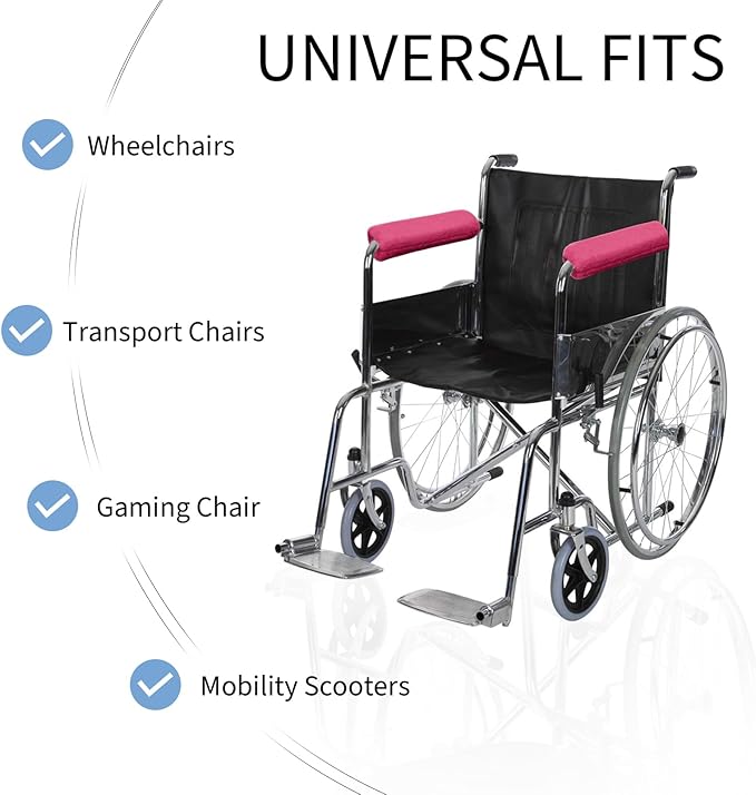 SPRING SEAON Wheelchair Armrest Covers 2 Pack Soft Memory Foam Wheelchair armrest Pads Wicking Washable for Office Transport Chair (Rose red)