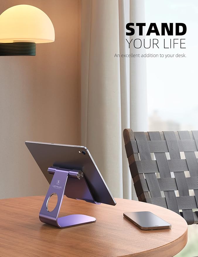 Lamicall Tablet Stand, Adjustable Tablet Holder - Desktop Stand Dock Holder Compatible with 4-13" Tablets Such as iPad Pro 11, 9.7, 10.5, 12.9 Air Mini, Kindle, Tab, iPhone Air 17 Pro Max, Purple