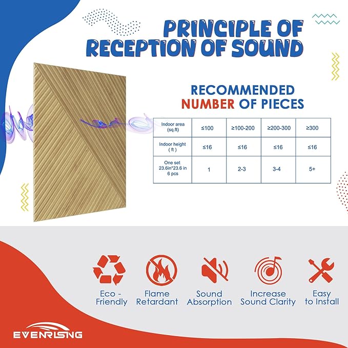 EVENRISING Acoustic Panels 6 Pack, Soundproof Wall Panels 23.6 x 23.6 Inches, Large Decorative Sound Absorbing Panels,Self-Adhesive Acoustic Treatment for Home Studio Office, Light SymmetryLuxe