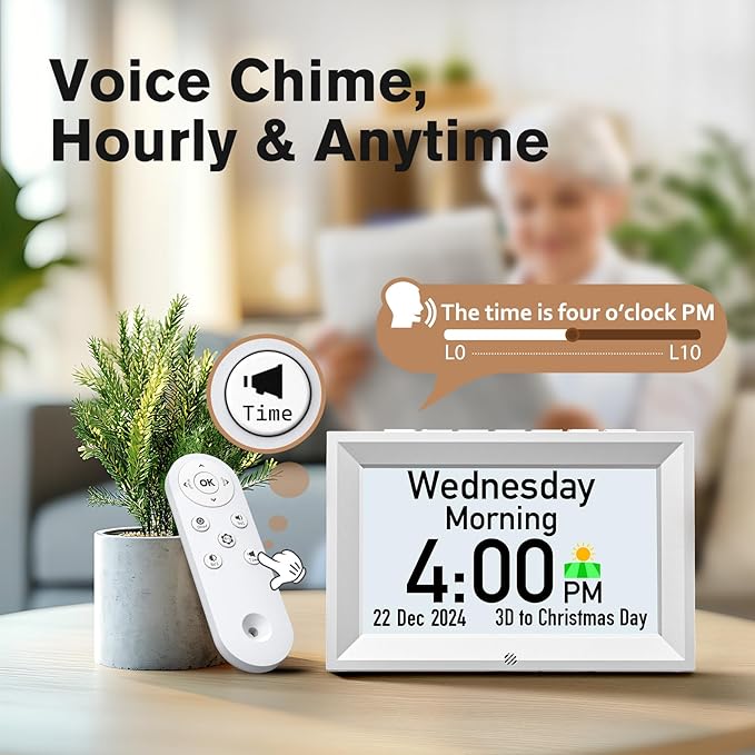 GOLOZA 7'' Digital Dementia Clock, Talking Clock with 10 Volumes, 6 Display with 10 Color Modes, Auto Dimmable, Alarms & Birthday & Holiday Reminders, 3 Pill Reminders Clocks for Seniors