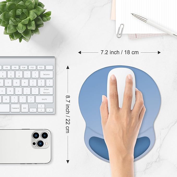 ITNRSIIET Ergonomic Mouse Pad with Comfort Gel Wrist Rest, Non-Slip PU Base, Smooth Textured Surface, Reduces Hand Fatigue & Wrist Pain, 8.7 x 7.2 Inch for Office Gaming Home, Gradient Blue Ombre