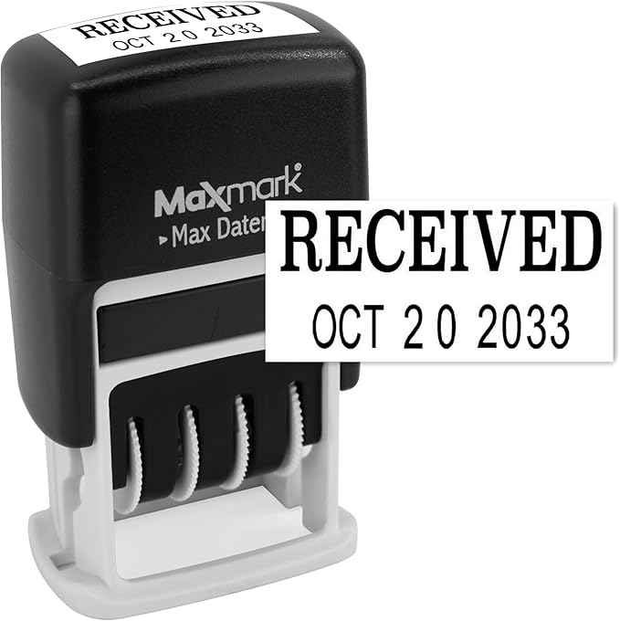MaxMark Self-Inking Rubber Date Office Stamp with Received Phrase & Date - Black Ink (Max Dater II), 12-Year Band