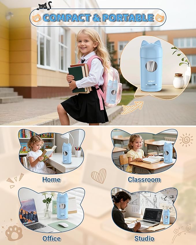 AFMAT Electric Pencil Sharpener, Pencil Sharpener for Kids, Auto in & Out, Colored Pencil Sharpeners for φ7-8mm Pencils, Rechargeable & Cordless, Fully Automatic Hands-Free for Classroom Home PSX9