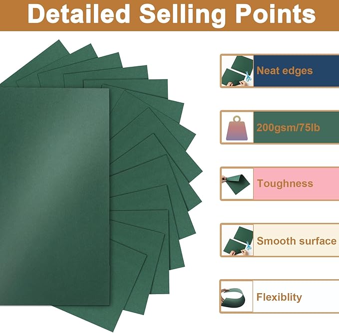 Silunkia 28 Sheets Christmas Green Shimmer Cardstock 8.5 x 11 Craft Paper, 92lb Premium Paper Card Stock for DIY Cards Making, Anniversaries, Wedding Invitations, Greeting Cards
