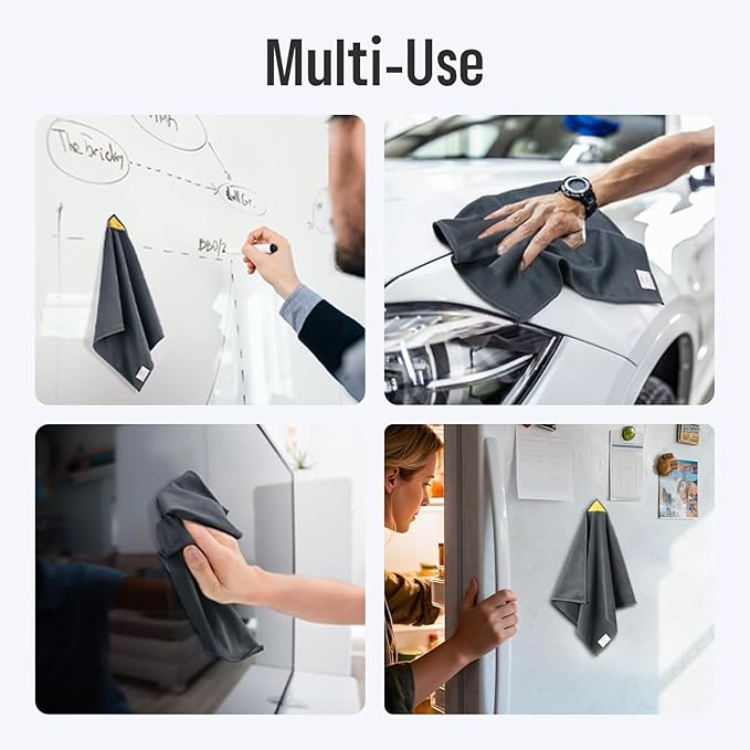 loukin 4 Pack Magnetic Whiteboard Cleaning Cloth, Dry Erase Cleaning Cloth for Classroom, Home and Office Use, Reusable & Washable, Gray, 12" x 12", 1 Bottle of 3.4 fl oz Whiteboard Cleaner Included