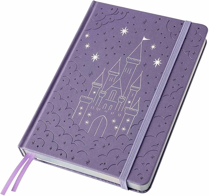 Crein Lynh Dot Grid Journal with 160GSM Thick Paper, 192 Pages, A5 Dotted Notebook for Work, School, Travel | 180° Lay Flat, Foil Stamped Cover, Elastic Band, 2 Bookmarks & Inner Pocket (Purple Castle)