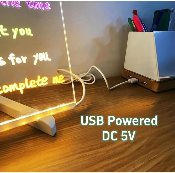Led Note Board with Colors, 12” X 8” Acrylic Led Light Up Message Board, Acrylic Dry Erase Memo Arts Doodle Desktop Note Illuminated Wordpad Writing Board for Home Shop Christmas etc