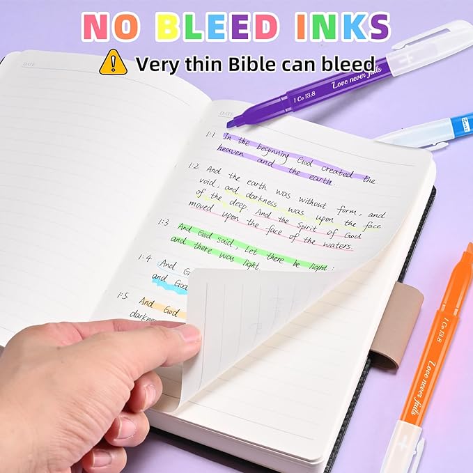 ZackZ Bible Highlighters Assorted Colors with Verses, Chisel Tip Colored Highlighter Markers Bulk Fluorescent, Dry Quick Bright Colors, Perfect for Bible Study Journaling, 6 Candy Color 30 Pack