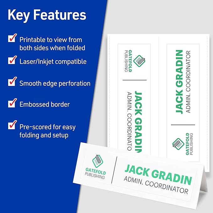 Avery Printable Tent Cards, 3.5" x 11", White with Embossed Border, 50 Blank Place Cards for Laser and Inkjet Printers (5309)