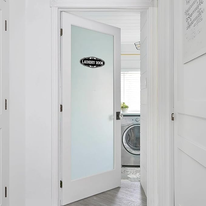 Laundry Room Door Sign for Business and Home，Self-adhesive Waterproof Cute Laundry Room Door Sticker Decals for House, Apartment, Hotel Laundromat Decor（Black）