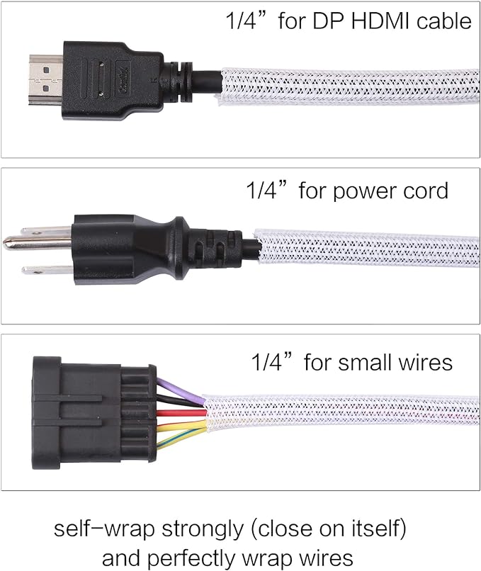 Alex Tech 10ft - 1/4 inch Cord Protector Wire Loom Tubing Cable Sleeve Split Sleeving for USB Cable Power Cord Audio Video Cable - Protect Cat from Chewing Cords - White