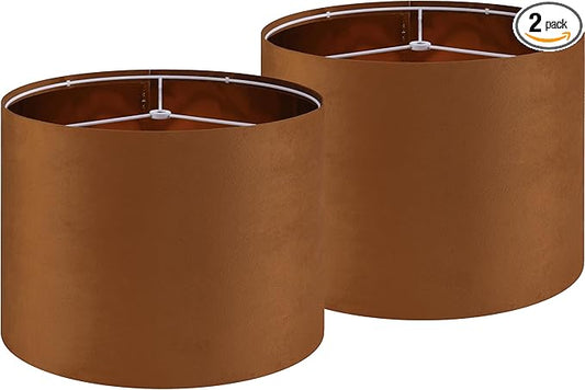 GO&SO Burnt Orange Velvet Drum Lamp Shades Set of 2 Medium, Replacement Lamp Shade 13" Top x 13" Bottom x 10" High(Spider)- Modern Fabric Lampshade for Table Lamp,Floor Lamps -Assembly Require