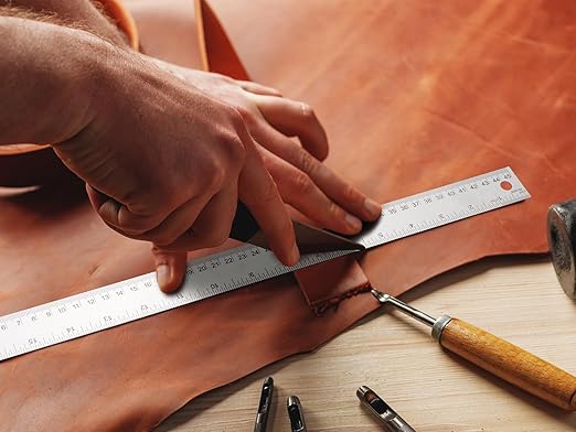 Metal Ruler with Cork Backing, 12+18 Inch Stainless Steel Rulers 12 Inch 18 inch Metal Ruler - Imperial and Metric - Non-Slip Prevent Ink Leakage - for School Office Engineering Tools