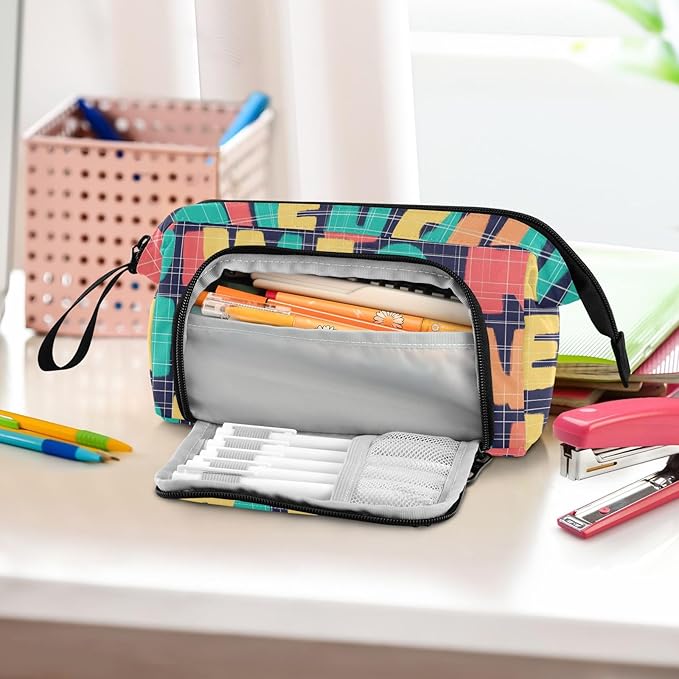 Bolaz Big Capacity Pencil Pen Case Pouch Bag School College Office Organizer for Teens Girls Adults Student-Word