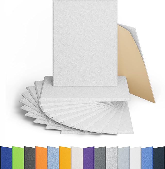 Amantech 12 Pack Acoustic Panels Self Adhesive Sound Proof Foam, High Density Sound Acoustic Panel, 16X12X0.4 Inch 4:3 Rectangle Panels in Home, Office, Reccording Room, Studio, more(Snow White)