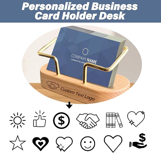 HJX Custom Business Card Holder Desk-Personalized Engraved Wooden Business Card Case Holder, Customized Name Logo Business Card Display Gifts for Men Women (Style2-White)