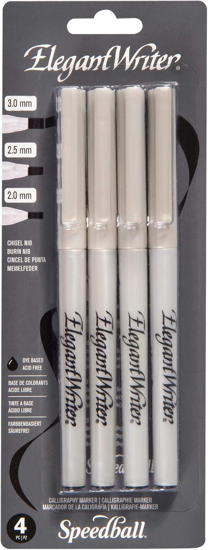 Speedball Elegant Writer Acid-Free Non-Toxic Water Based Calligraphy Marker, Chisel Tip, Assorted Size, Black, Set of 4