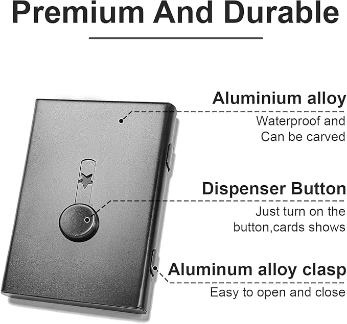 2 Pack Business Card Holder with Dot Cards,Stainless Steel Slide Out Thumb Drive Card Case for Men and Women,Portable Credit ID Name Card Wallet Black and Gray