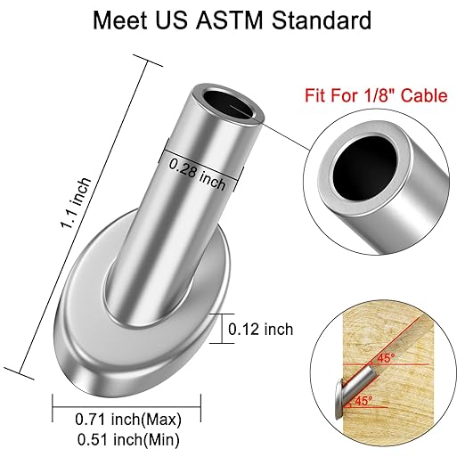 BLIKA 40 Pack 45 Degree 1/8" Angle Beveled Protector Sleeves, 45 Degree Wood Post Protector for 1/8" Stair Cable Railing, T316 Stainless Steel 45 Degree Protector Sleeves Cable Railing