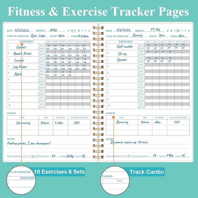Fitness Journal for Women & Men - A5 Workout Journal/Planner Daily Exercise Log Book to Weight Loss, Gym, Muscle Gain, Bodybuilding Progress - Daily Personal Health & Wellness Tracker, Spiral-Bound,
