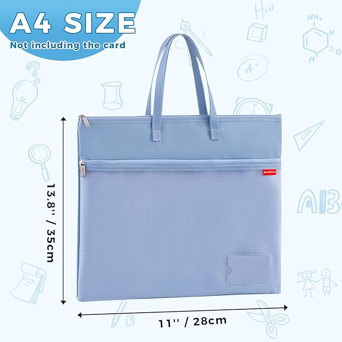 Pendancy Mesh Zipper Pouch A4 Size, Large Double Pocket Waterproof File Bag with Handle, 11x13.8 in Foldable Document Storage for Puzzle Project/Cross Stitch/Travel/Office（Advanced Blue）