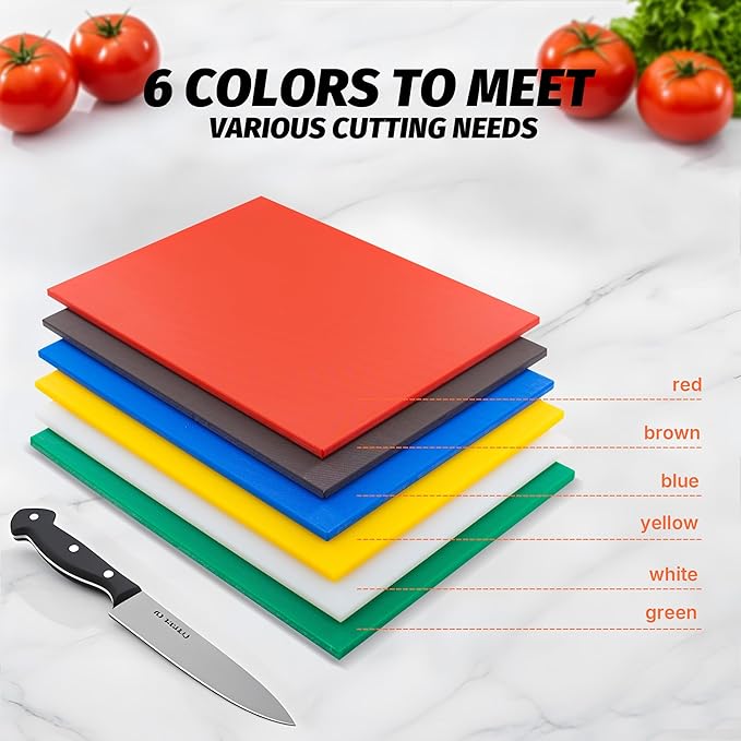 CMI Commercial Grade Cutting Board for Kitchens,Cutting Board Set,Plastic Chopping Board,18 x 12 x 1/2 Inch, Multi-Color 6 of Pack Set,NSF Certified,for Vegetable Meat or Cheese