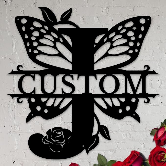 Personalized Custom Letter Name metal Signs,Custom Black Letter Monogram Wall Art Decor,Metal Signs Plaques Outdoor wall Decorative Signage (J)