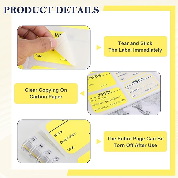 6 Pack of 1800 Visitor Badges Stickers Visitor Log Book with Carbon Copy Visitor Pass Stickers with Carbonless Visitor Name Tags Guest Registry Log Book for School Business Church