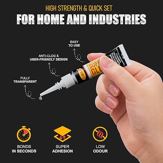 GMSA 4 Pack Super Glue All Purpose, Fastest & Toughest Adhesive 3g Instant Repair Unbreakable Bond, Strong Superglue Liquid for Hard Plastic, Rubber, Metal, Leather, Ceramics, Wood, DIY Craft