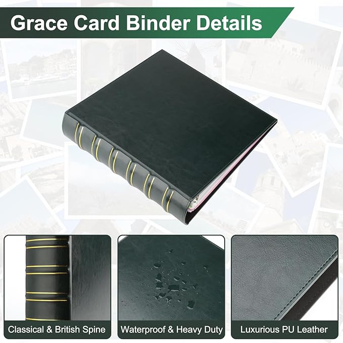 LETVPVOW Vintage Hardback 3 Ring Binder 2 Inch, Professional Leather Binder 3 Ring, Three Ring Binders Fits 8.5" x 11", D Ring Binders for Photo Album, Home, School and Office Supplies- Dark Green
