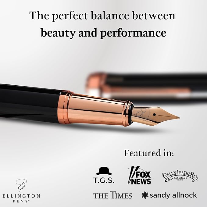 Ellington Pens Luxury Fountain Pen Set - Extra Fine Nib- Includes 3 Ink Cartridges, Refillable Ink Converter, Gift Box- Fountain Pens For Writing, Calligraphy, Journaling, Sketching (Midnight Rose)