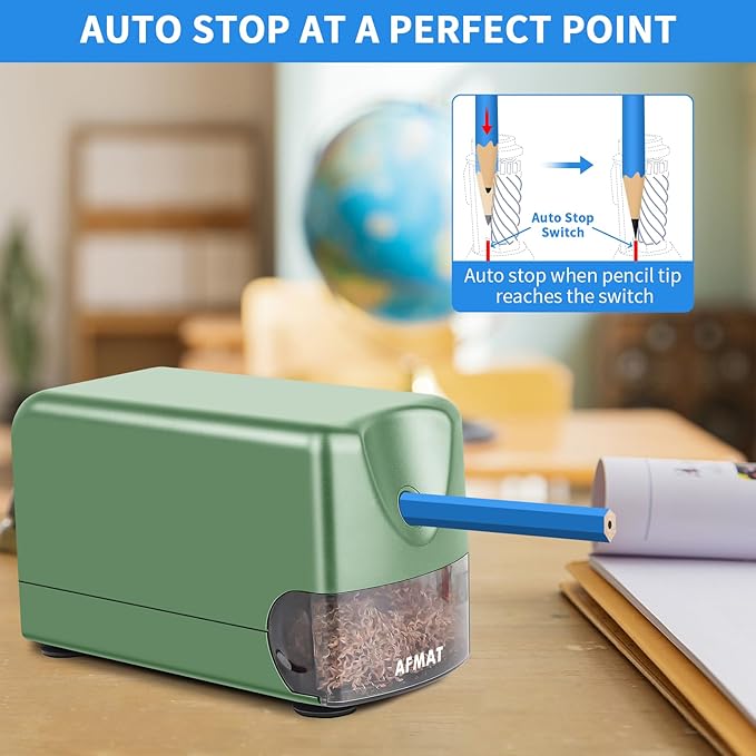 AFMAT Heavy Duty Electric Pencil Sharpener, Auto Stop Classroom Pencil Sharpeners for 6-11mm No.2/Colored Pencils, Standard/Large Pencils, Fast Sharpen in 3s, Sharp Point, Teachers Must Haves PSX3