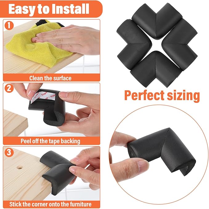 Qianyu 10 Pack Soft Sponge Table Corners Baby Proofing Edge and Corner Guards Adhesive Safety Foam Desk Furniture Corner Protectors Cover Bumpers for Kids Bed Table Cabinet Fireplace Stair