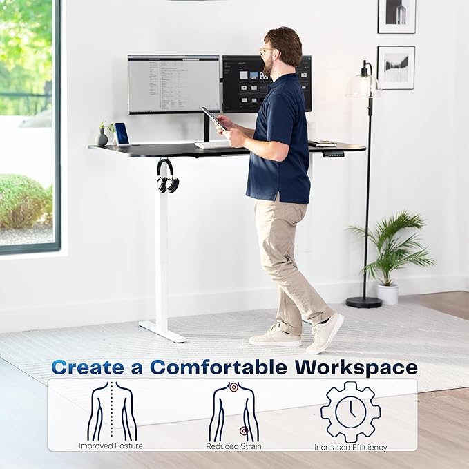 VIVO Electric 63 x 32 in Standing Desk, Memory Height Adjustment, 1B Series, Holds 220 lbs, Black Carbon Fiber Top White Frame, DESK-KIT-1W1R