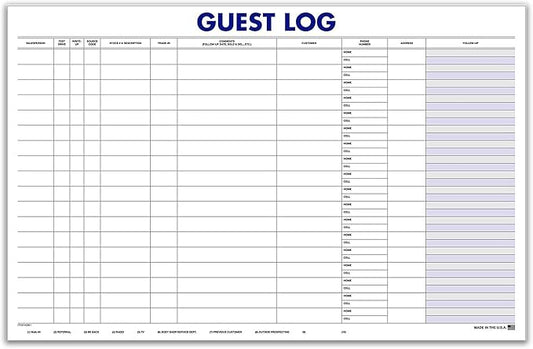 Guest Log Book for Automotive Dealerships – Customer Sign-in Tracking Log – 17" × 11" Visitor Registration Book – 100-Sheet Pad for Auto Service Centers, Repair Shops, Lead Management - 4 Pad