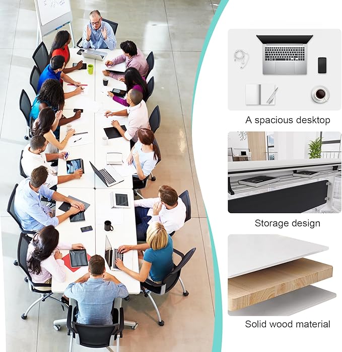 JEHUJD Conference Table,55.1''Folding Conference Room Table for 4-12 People,Mobile Flip Top MeetingTraining Table with Different Coulor and Styles for Offices, Classrooms,Meeting Room (2, 61''B)